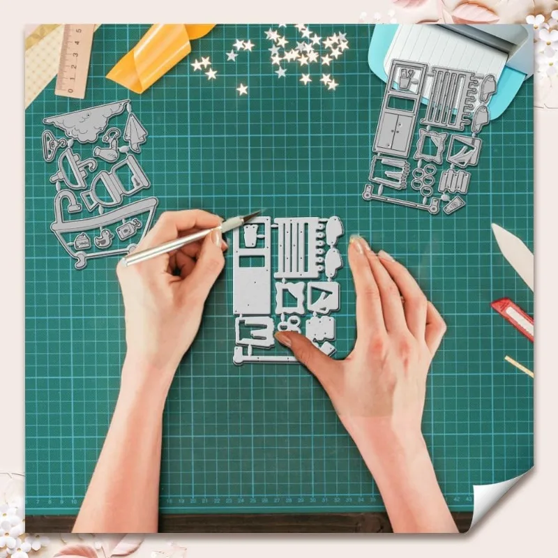 2pcs Bathtub Theme Carbon Steel Cut Stencils Metal Bathroom Shower Embossing Stencil Die Cuts for DIY Scrapbooking Decorations thumbnail 4