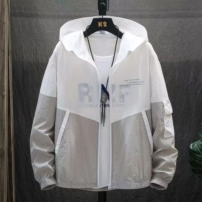 Skin Coats Men Ultra Light UV Sun Protection Big Size Hooded Windbreaker Jacket Men's Striped Casual Outwear Motorcycle Jackets thumbnail 2