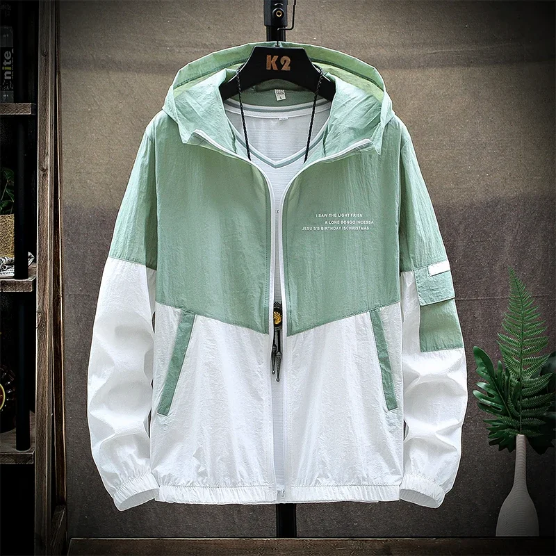 Skin Coats Men Ultra Light UV Sun Protection Big Size Hooded Windbreaker Jacket Men's Striped Casual Outwear Motorcycle Jackets thumbnail 4