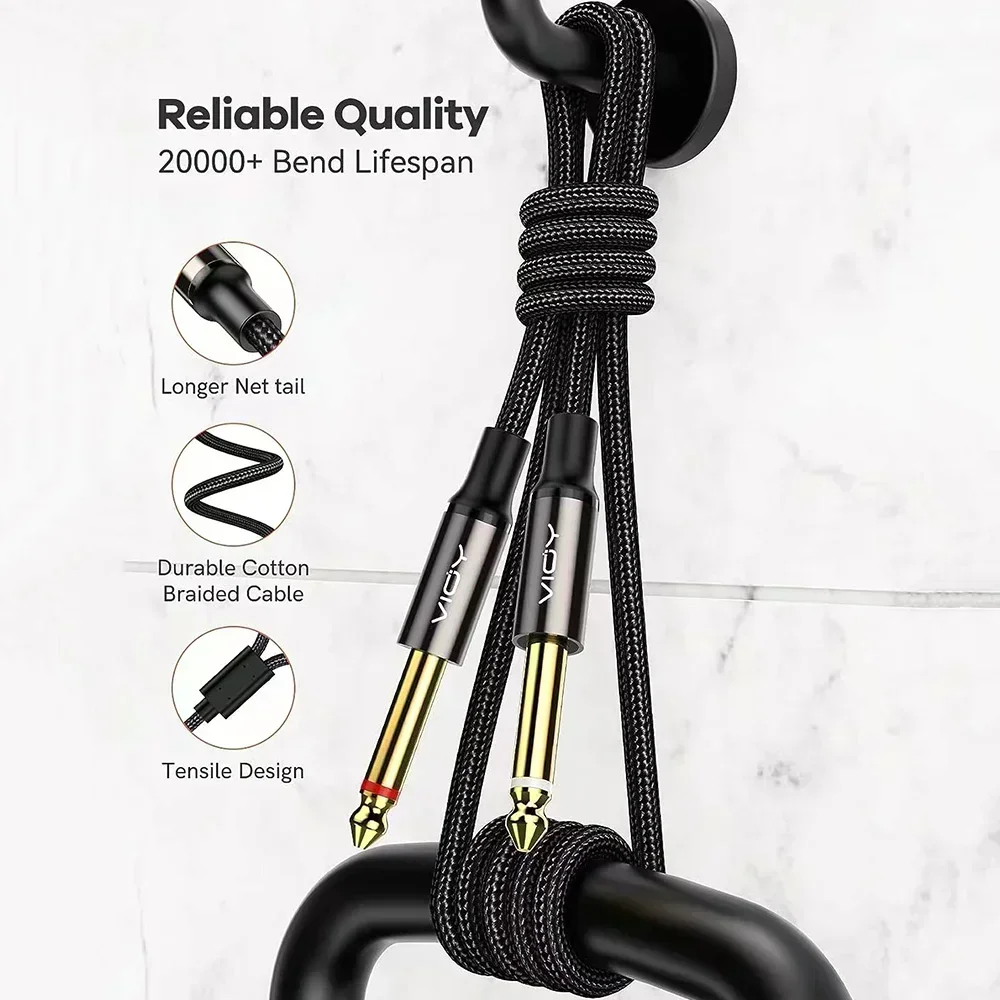 3.5 to 6.35 Stereo Cable 3.5mm TRS to 2 x 6.35mm TS Mono Y Splitter Audio Cord Compatible with Phone iPod Laptop Mixer Amplifier thumbnail 5