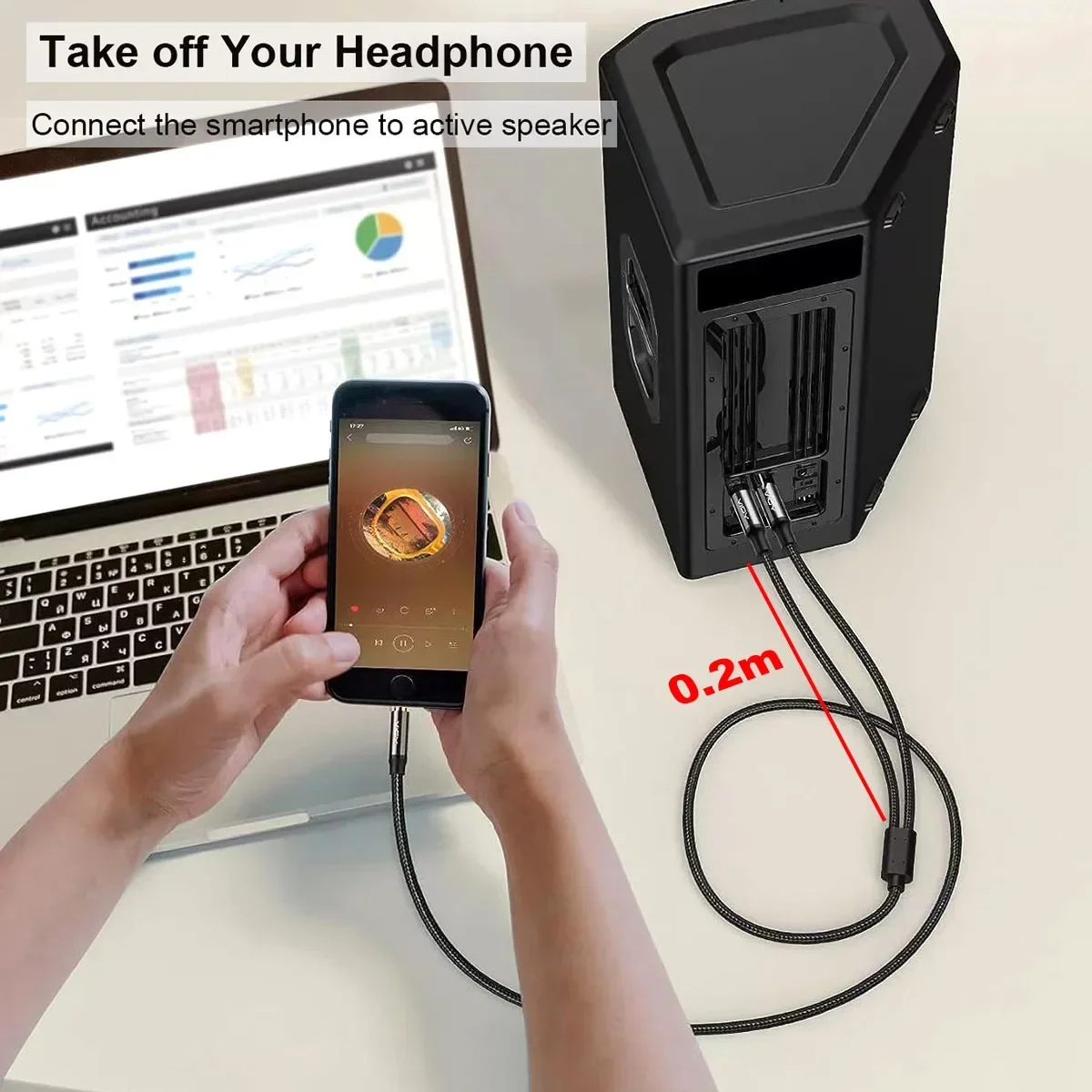 3.5 to 6.35 Stereo Cable 3.5mm TRS to 2 x 6.35mm TS Mono Y Splitter Audio Cord Compatible with Phone iPod Laptop Mixer Amplifier thumbnail 2