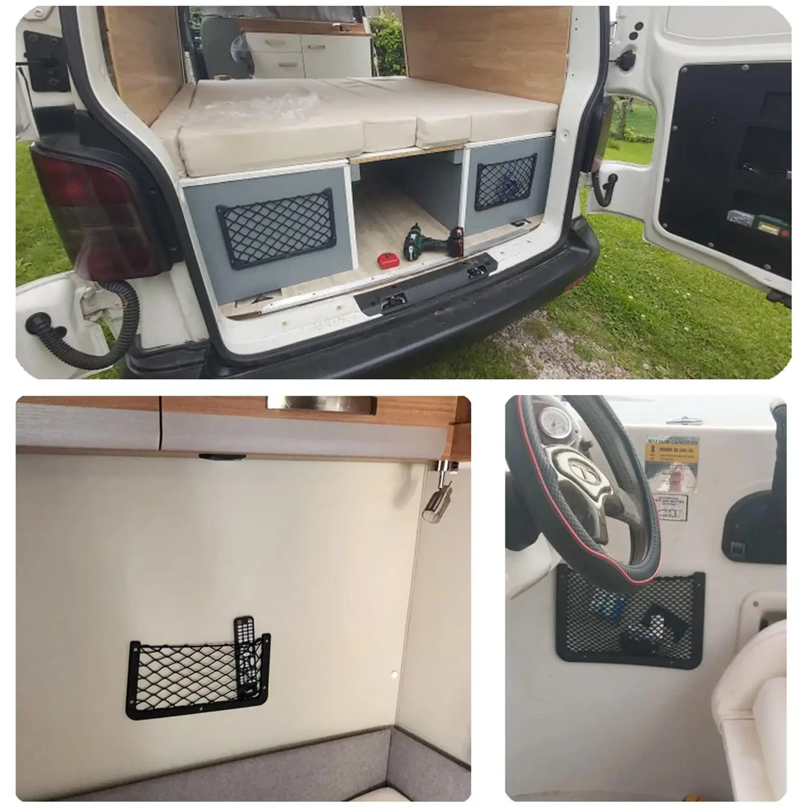 Framed Stretch Mesh Net Pocket Car Auto RV Trunk Motorhome Home Cargo Organization Storage For VW T5 T6 Fiat Ducato Ford Transit thumbnail 6