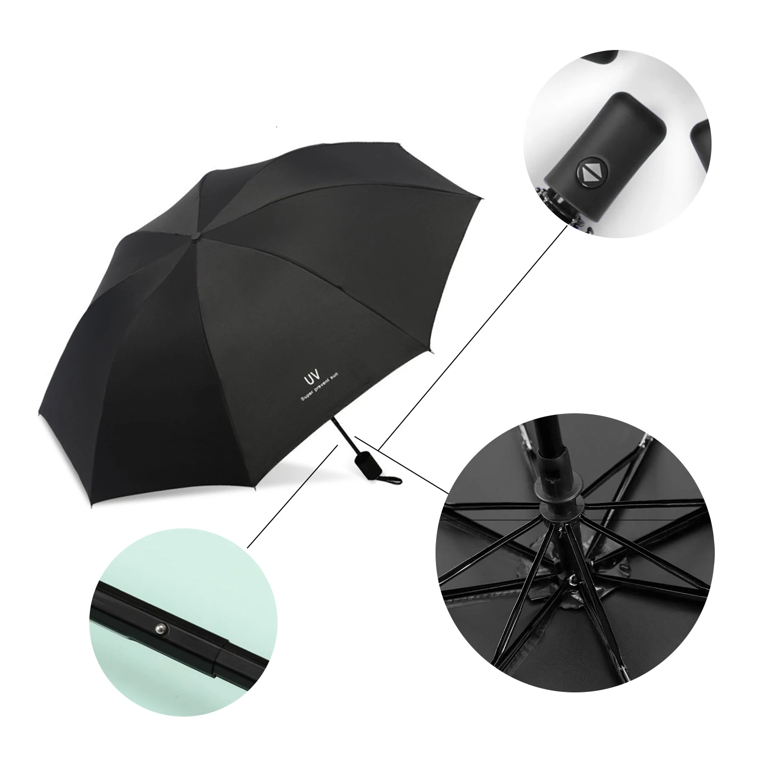 8-Rib Automatic folding Umbrella - Compact, lightweight, durable, UV protection - rain and sun umbrella, automatic sunshade zwq thumbnail 4