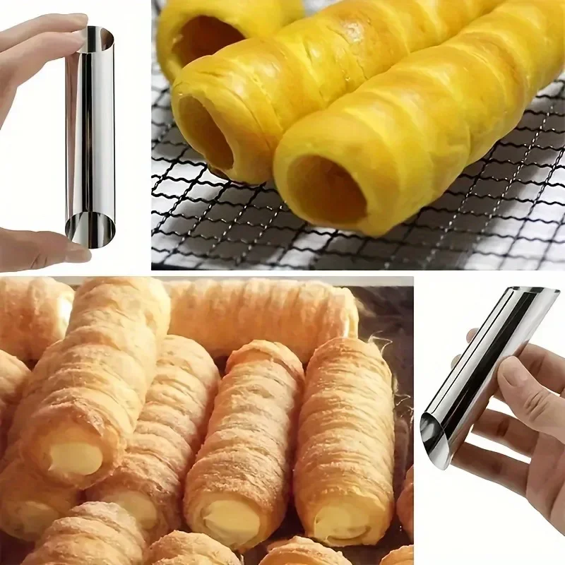 5pcs Stainless Steel Cake Tool Set Croissant Mold Pancake Tube Cone Shaped Baking Mold Kitchen Dessert Tool Cake Bread Mold thumbnail 2