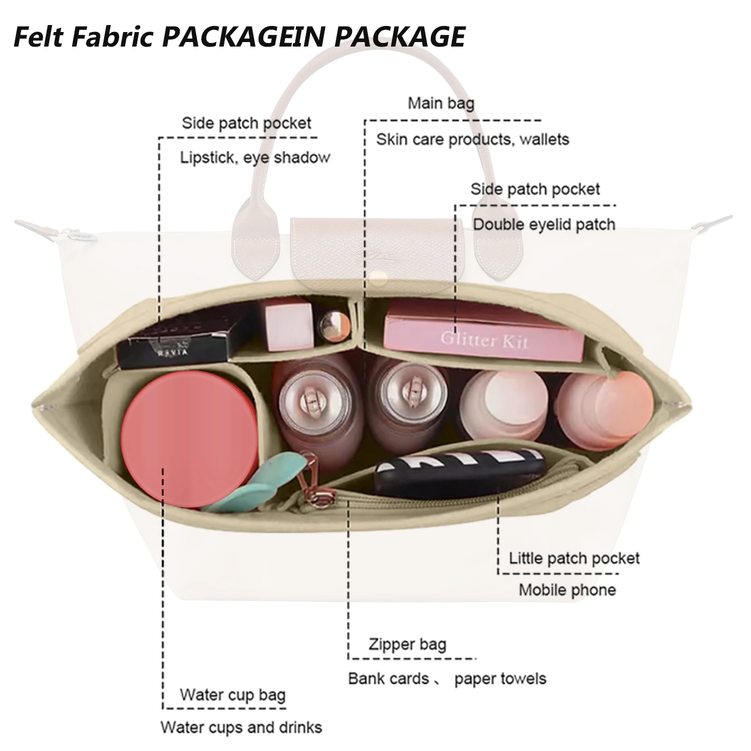 Felt insert Purse Organizer for Longchamp Le Pliage Series  Handbag Insert thumbnail 4