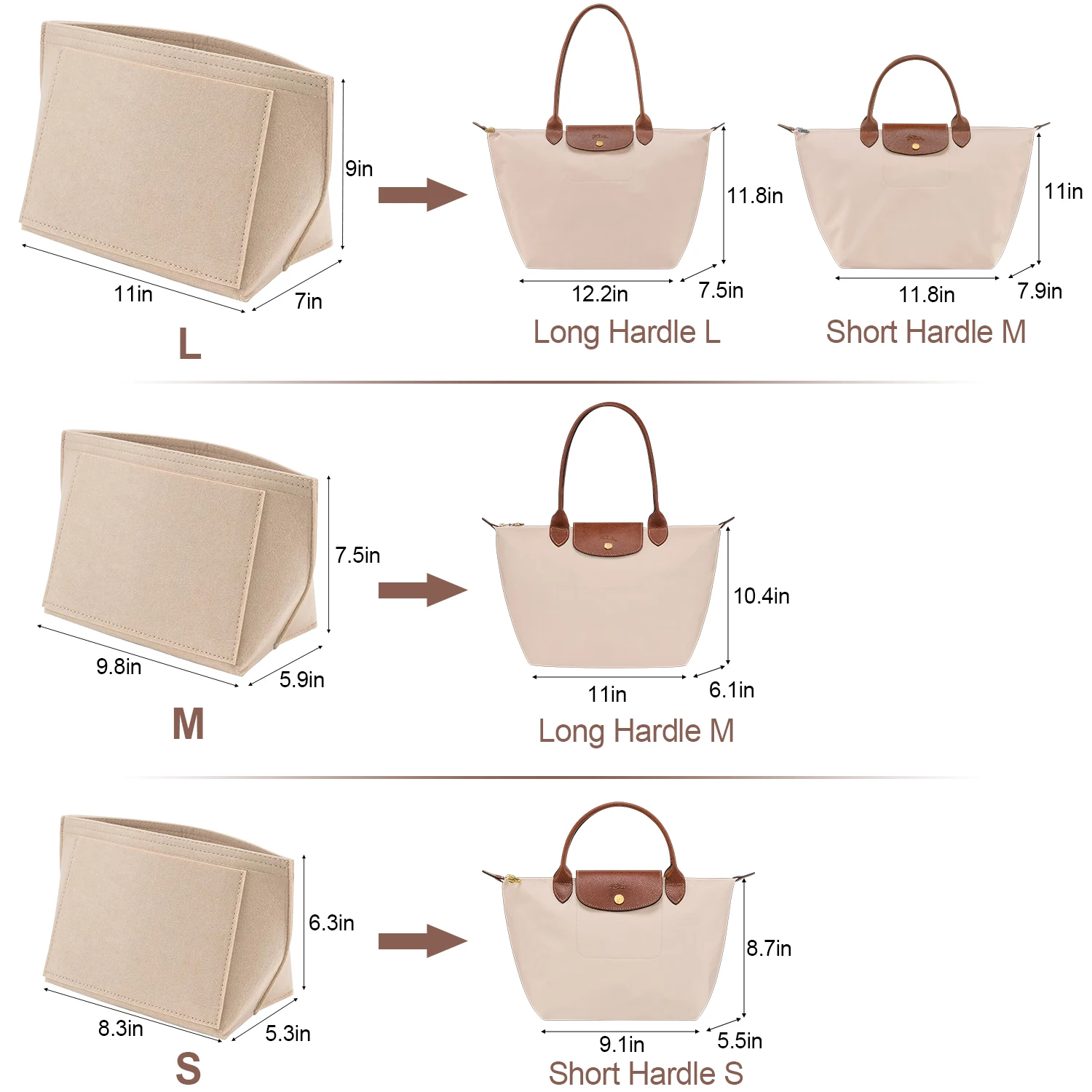 Felt insert Purse Organizer for Longchamp Le Pliage Series  Handbag Insert thumbnail 3