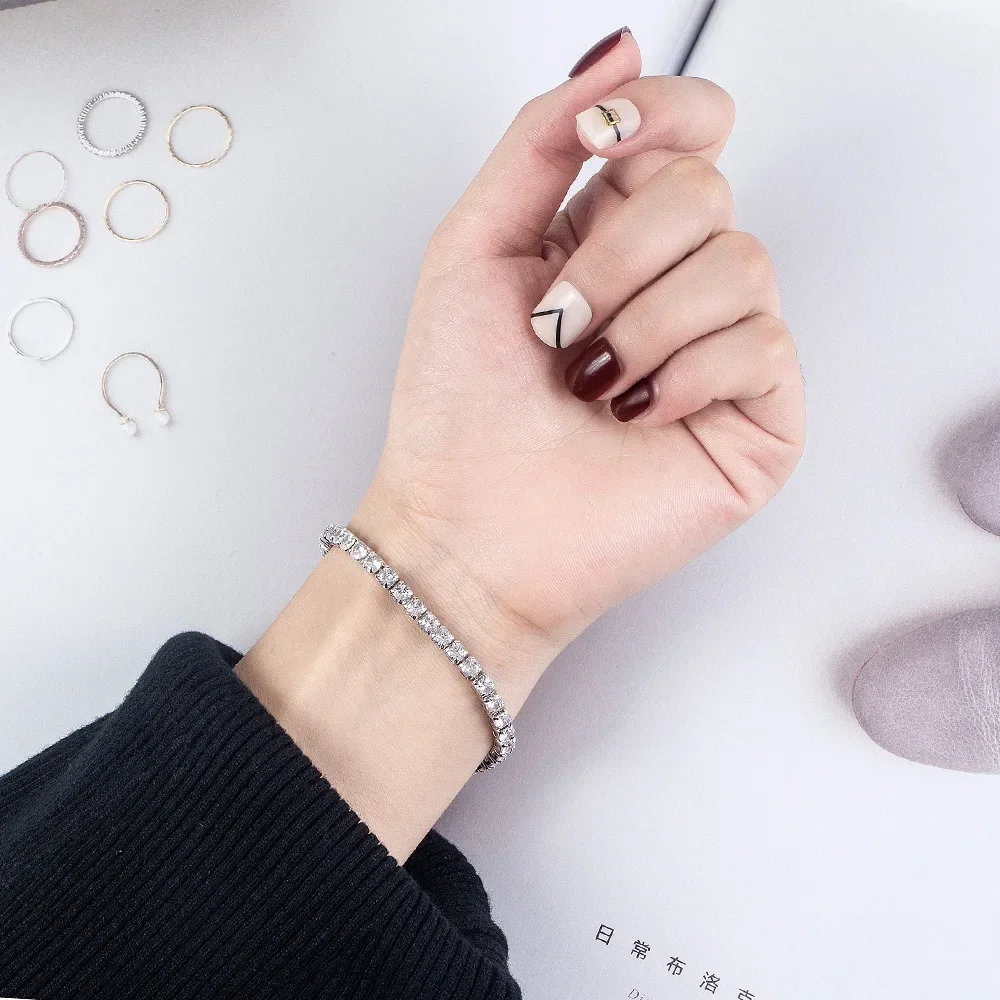 Lihong S925 Sterling Silver Bracelet Zirconia Tennis Ball Women Fashion Simple Engagement Wedding Charm Jewelry 4mm 16-20cm thumbnail 5