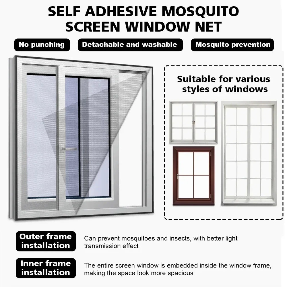 DIY Mosquito Net Self-adhesive Indoor Anti-insect Fly Screen Curtains Window Net Protections Mesh Home Textile Bed Garden thumbnail 5