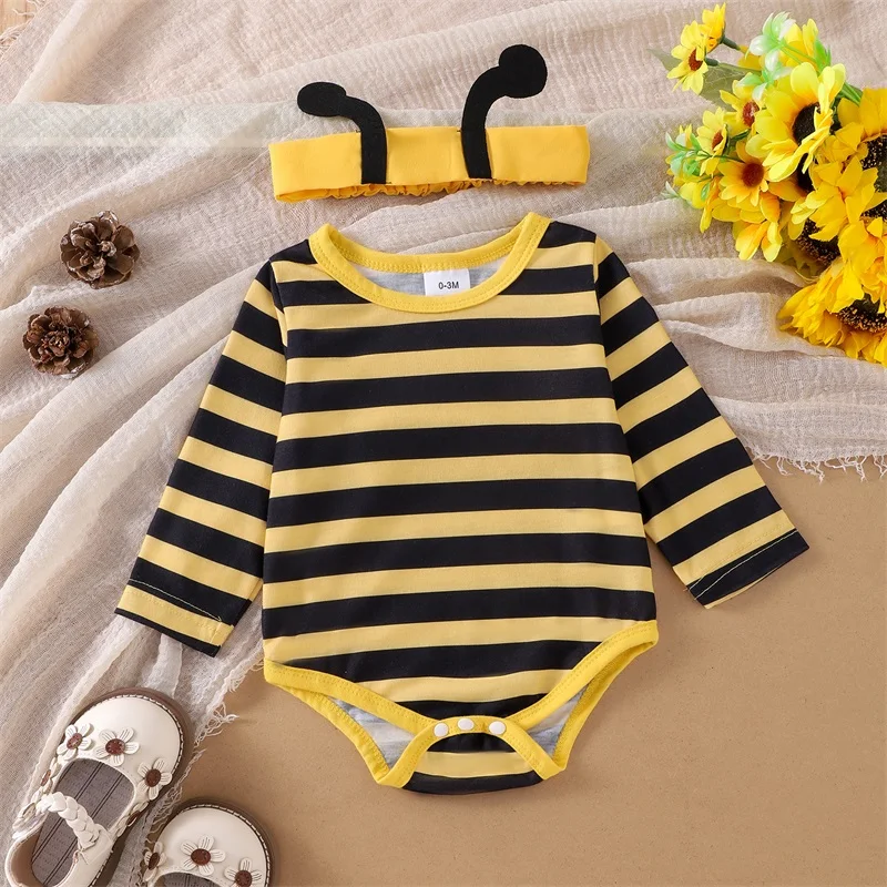 Newborn Baby Girl Halloween Outfit Long Flying Sleeve Romper Bee Suspender Skirt Dress Cute Baby Girl Fall Winter Clothes thumbnail 2
