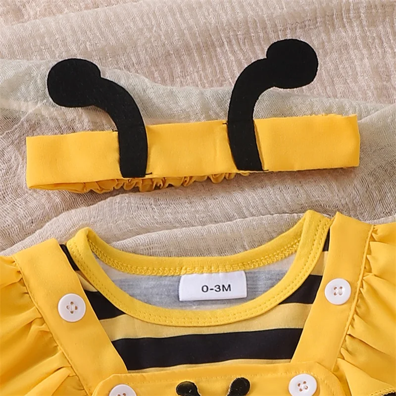 Newborn Baby Girl Halloween Outfit Long Flying Sleeve Romper Bee Suspender Skirt Dress Cute Baby Girl Fall Winter Clothes thumbnail 3