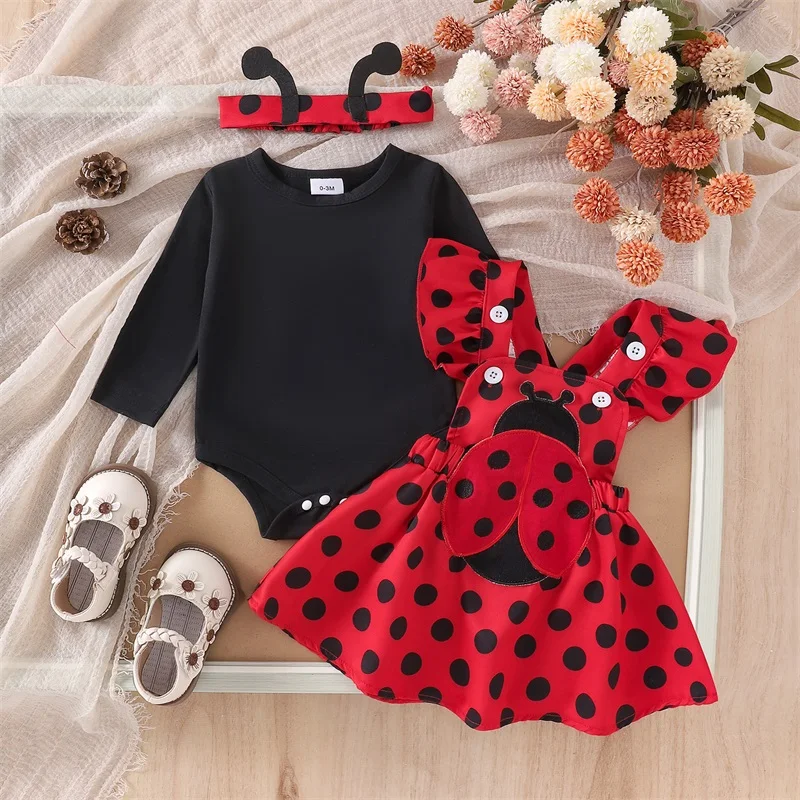 Newborn Baby Girl Halloween Outfit Long Flying Sleeve Romper Bee Suspender Skirt Dress Cute Baby Girl Fall Winter Clothes thumbnail 5