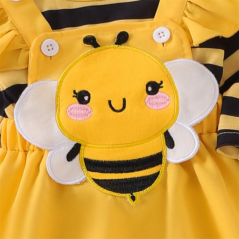 Newborn Baby Girl Halloween Outfit Long Flying Sleeve Romper Bee Suspender Skirt Dress Cute Baby Girl Fall Winter Clothes thumbnail 4