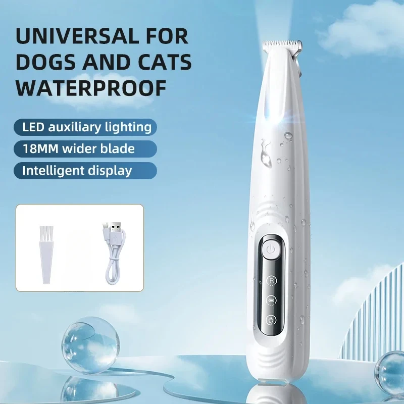 Type C Dog Paw Trimmer with LED Light Waterproof Pet Hair Trimmer with LED Display Dog Clippers for Grooming 18mm Widen Blade