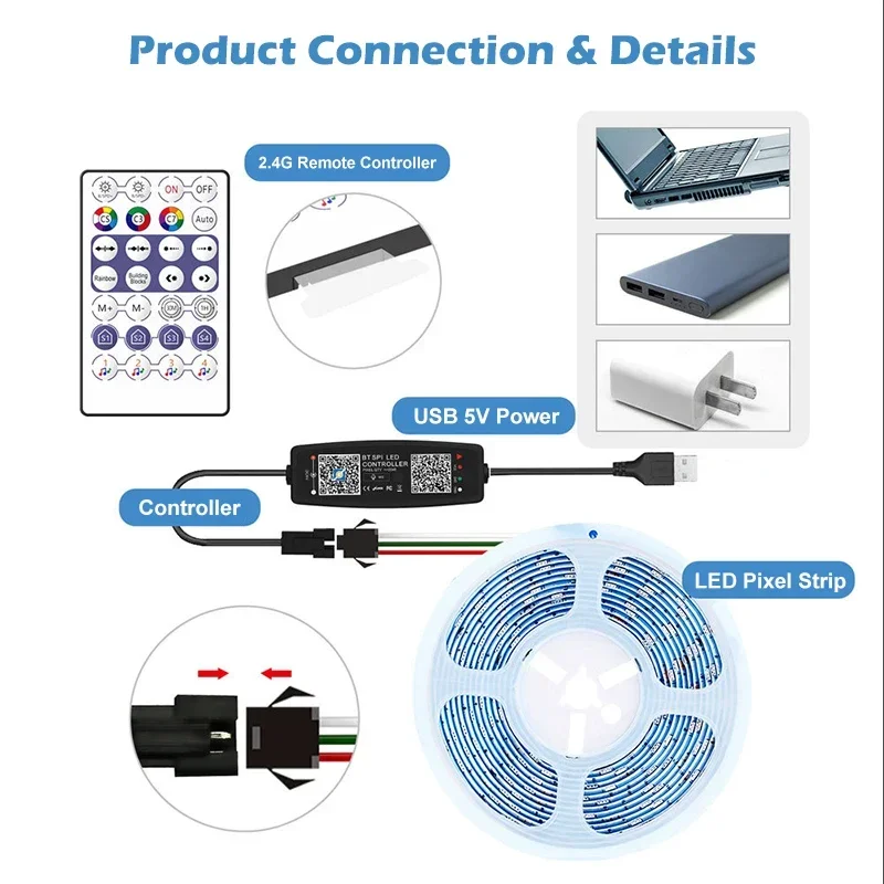 WS2812B Controller Bluetooth Music for Pixel LED Strip Light SK6812 WS2811 WS2812 LED Light Strip USB 5V APP Remote Controller thumbnail 4