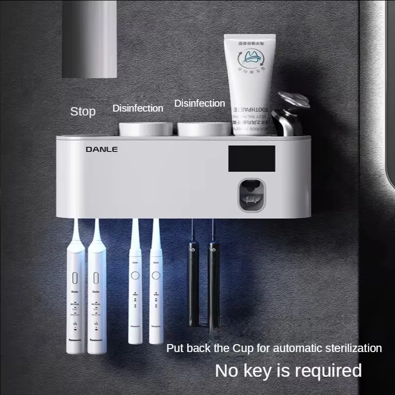 UV Sterilizing Toothbrush Holder Solar Powered Wall Mounted Toothpaste Dispenser Rechargeable Toothbrush Storage Rack thumbnail 4