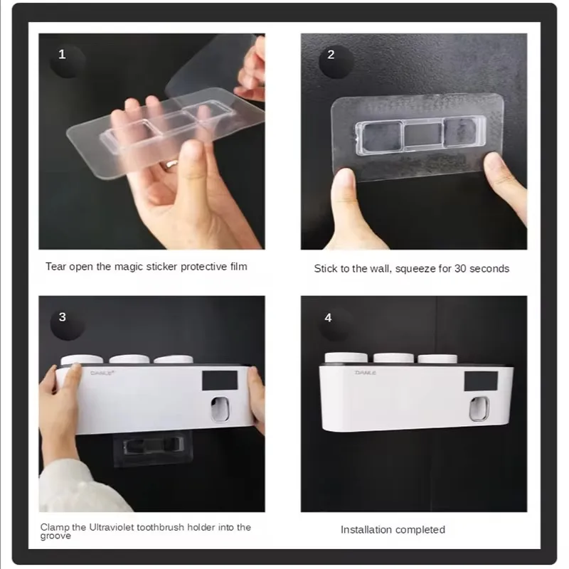 UV Sterilizing Toothbrush Holder Solar Powered Wall Mounted Toothpaste Dispenser Rechargeable Toothbrush Storage Rack thumbnail 6