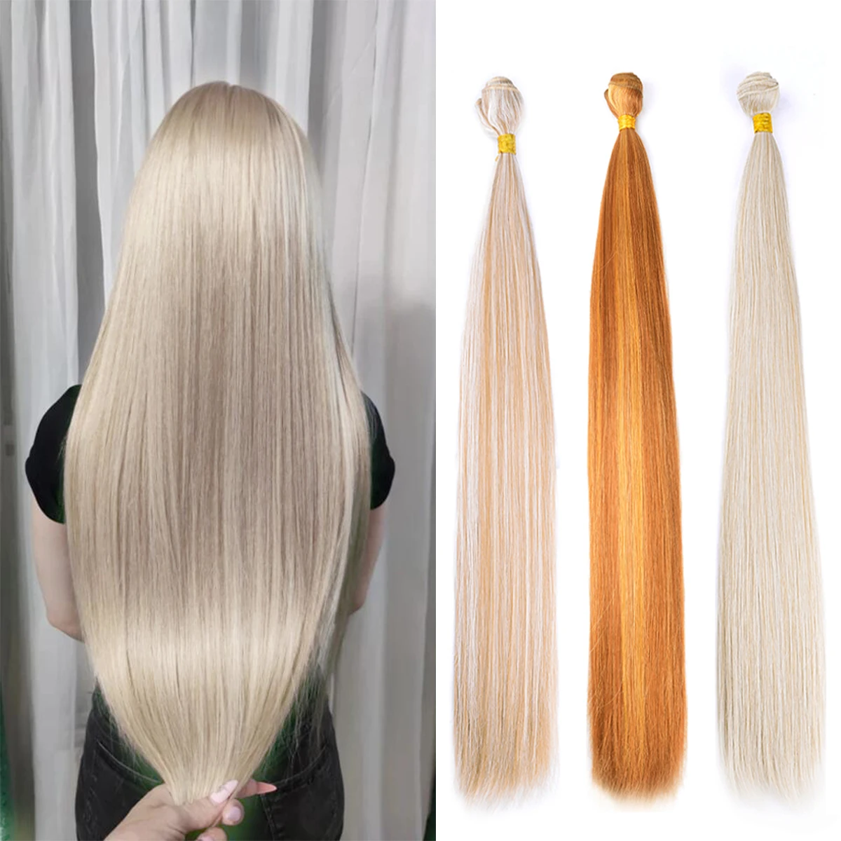 24 Inch Straight Hair Extensions Ombre Hair Bundles Heat Resistant Fiber Hair Weaving Synthetic Straight Hair thumbnail 2