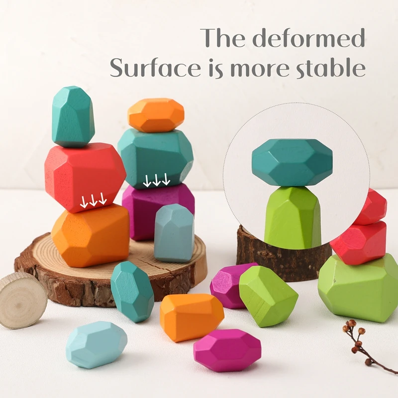 Wooden Sorting Stacking Rocks Stones Sensory Toddler Toys Learning Montessori Toys Building Blocks Game for Kids Birthday Gifts thumbnail 3