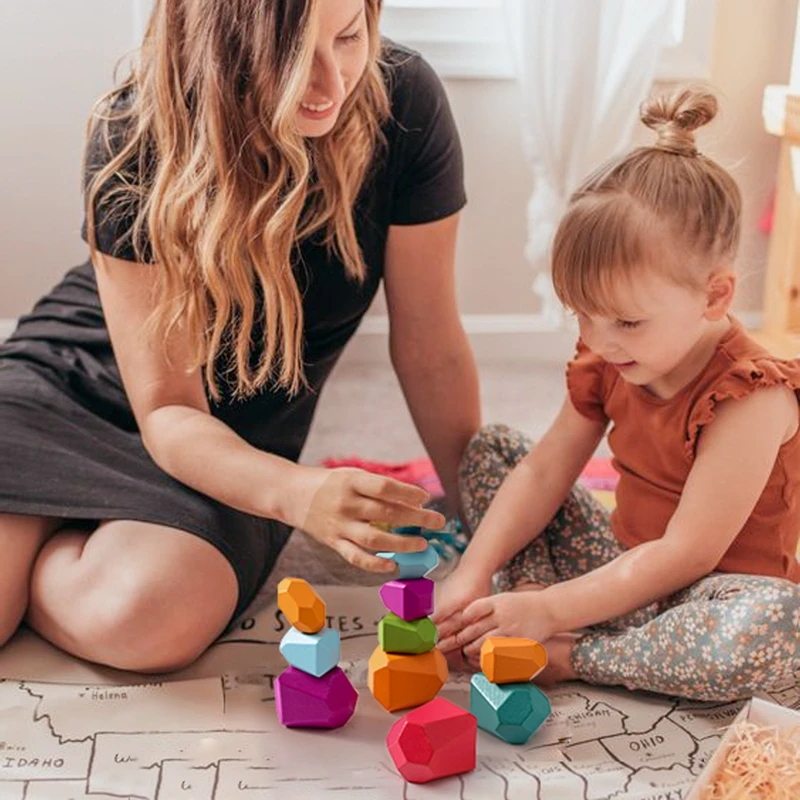 Wooden Sorting Stacking Rocks Stones Sensory Toddler Toys Learning Montessori Toys Building Blocks Game for Kids Birthday Gifts thumbnail 5