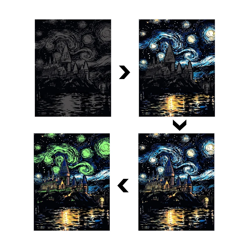 4PCS Glow in Dark Scratch Paper Animals Cards Magic Painting Art with Stylus Stress Relief Drawing Toy DIY Craft Kids Adult Gift thumbnail 3