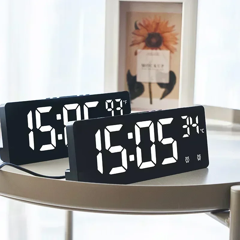 Voice Control Digital Alarm Clock Temperature Dual Alarm Snooze Desktop Table Clock Night Mode 12/24H LED Clock Watch Desk thumbnail 2