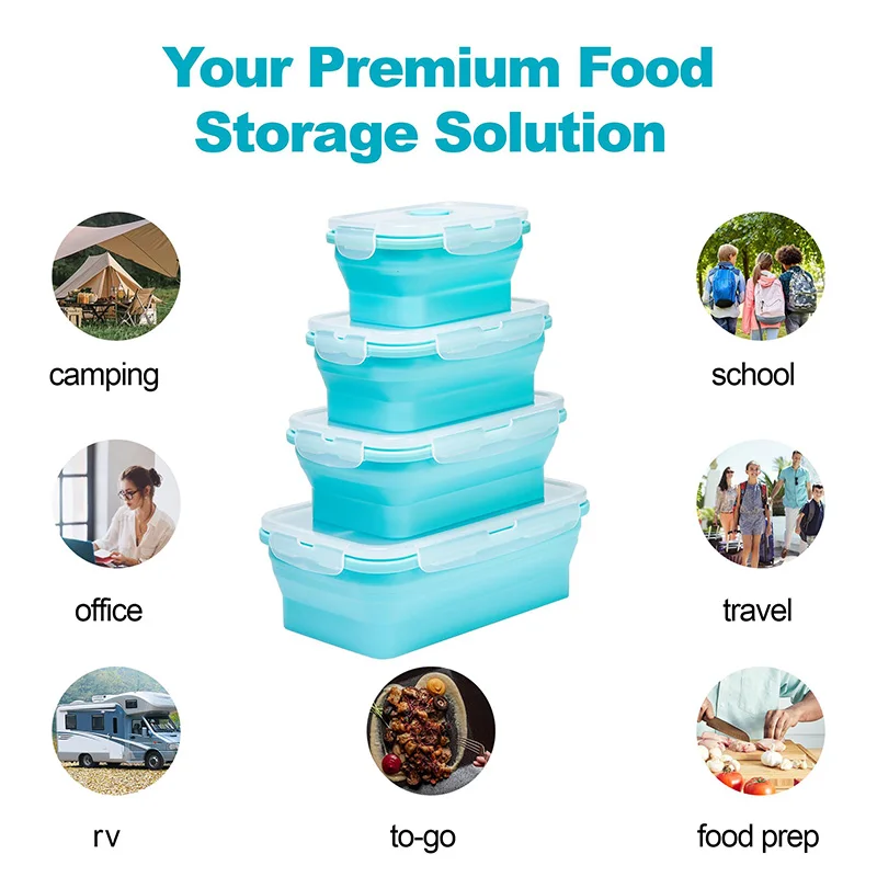 Collapsible Silicone Food Storage Container,Bento Lunch Boxes For Kitchen, Microwave Safe. Foldable Design Saves Your Space. thumbnail 4