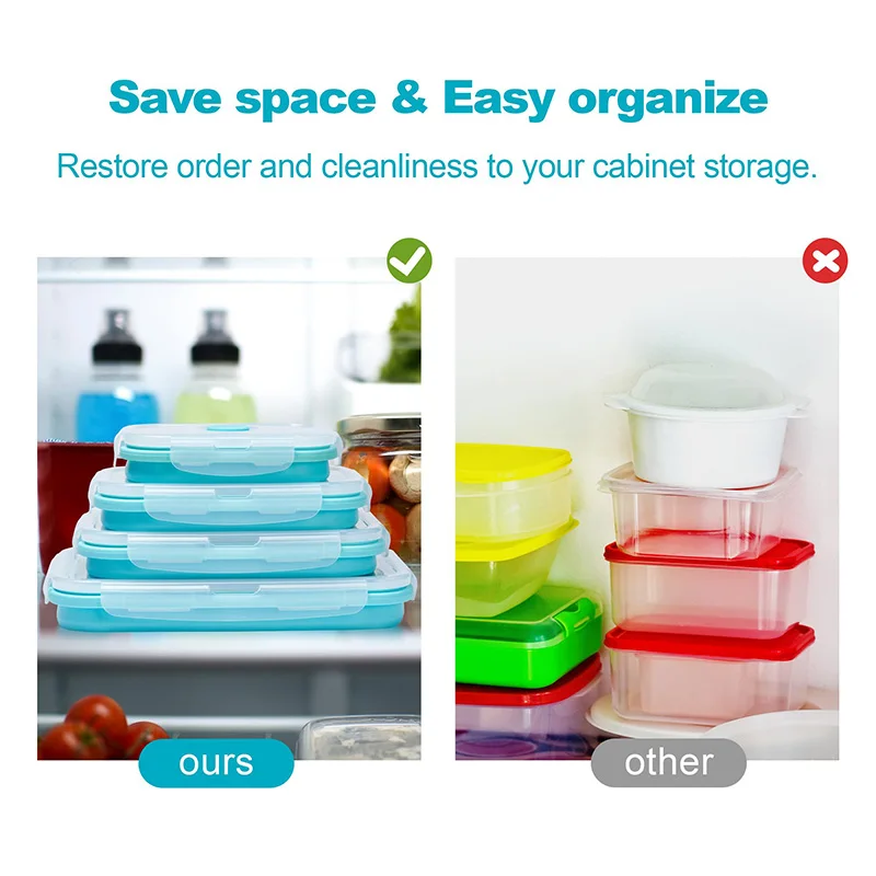 Collapsible Silicone Food Storage Container,Bento Lunch Boxes For Kitchen, Microwave Safe. Foldable Design Saves Your Space. thumbnail 3