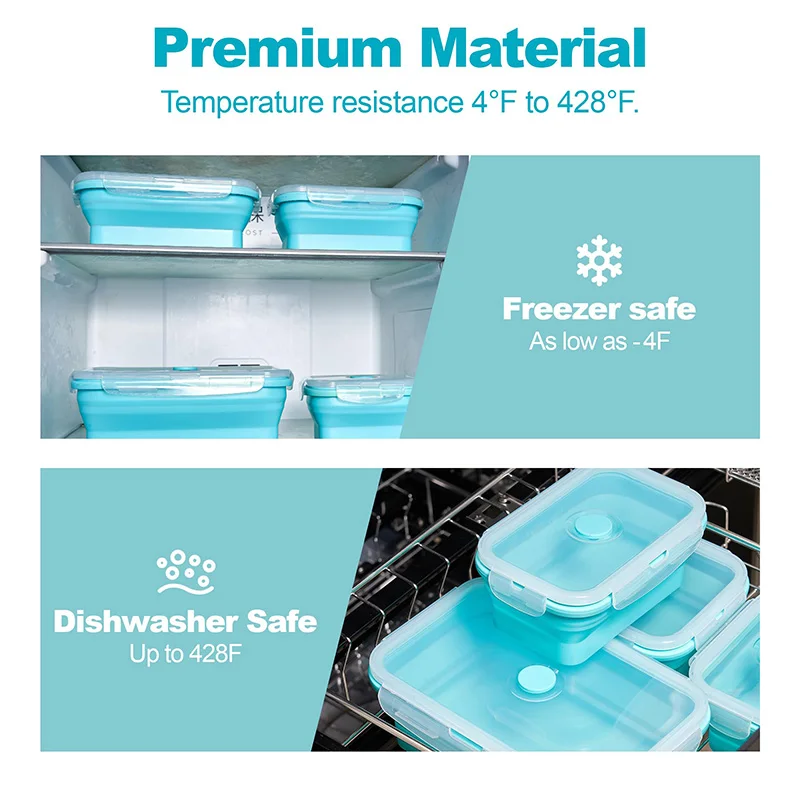 Collapsible Silicone Food Storage Container,Bento Lunch Boxes For Kitchen, Microwave Safe. Foldable Design Saves Your Space. thumbnail 2
