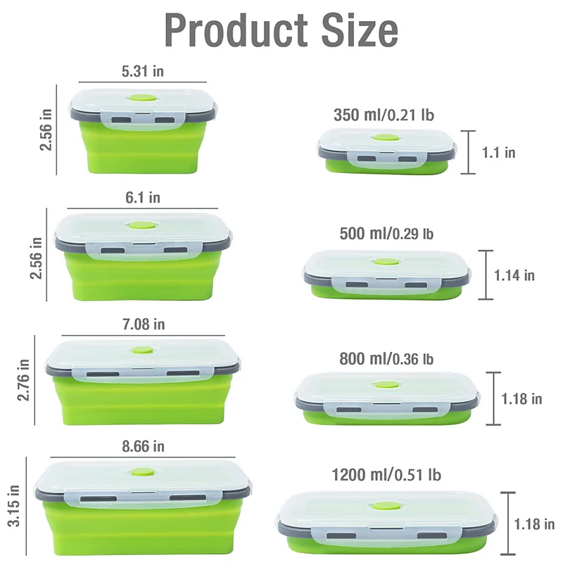 Collapsible Silicone Food Storage Container,Bento Lunch Boxes For Kitchen, Microwave Safe. Foldable Design Saves Your Space. thumbnail 6