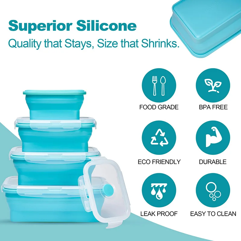 Collapsible Silicone Food Storage Container,Bento Lunch Boxes For Kitchen, Microwave Safe. Foldable Design Saves Your Space. thumbnail 5