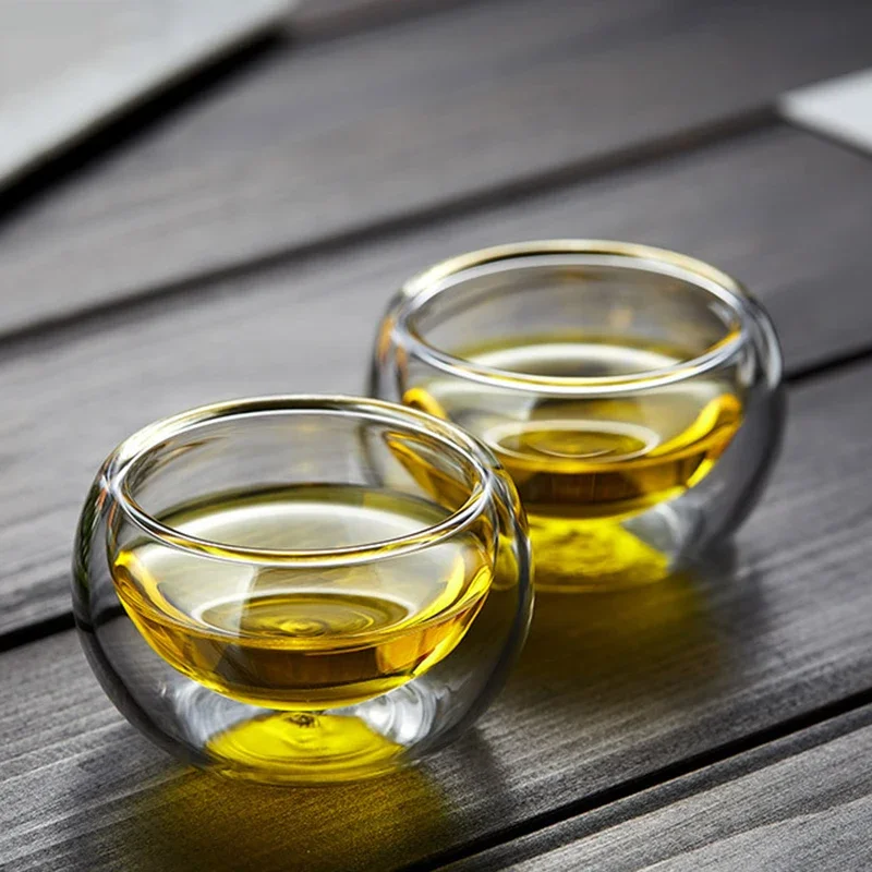 2/6Pcs Double Layer Glass Tea Cup Set Transparent Drinkware Coffee Milk Water Mug Multi-Purpose Brewings Tea Cup Kitchen Tools thumbnail 2