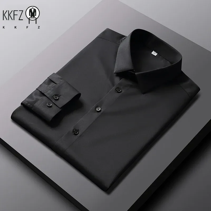 Men's Casual and Fashionable Long Sleeved Solid Color Shirt Non Ironing and Wrinkle Resistant Business Top thumbnail 5