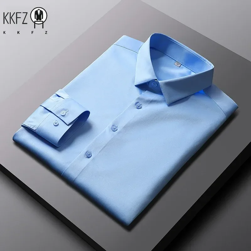 Men's Casual and Fashionable Long Sleeved Solid Color Shirt Non Ironing and Wrinkle Resistant Business Top thumbnail 4
