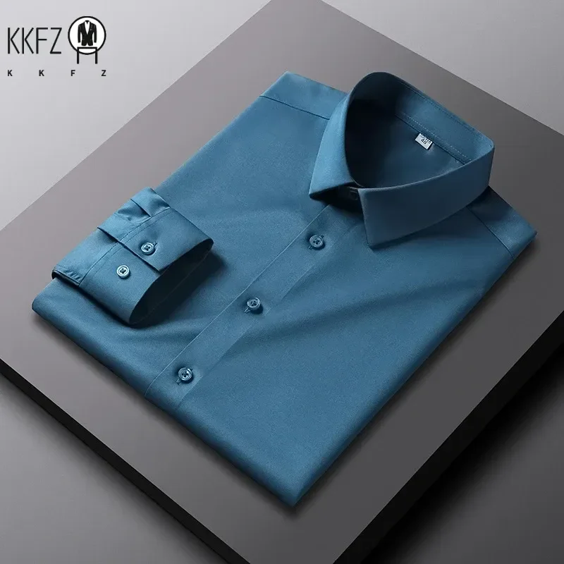 Men's Casual and Fashionable Long Sleeved Solid Color Shirt Non Ironing and Wrinkle Resistant Business Top thumbnail 3