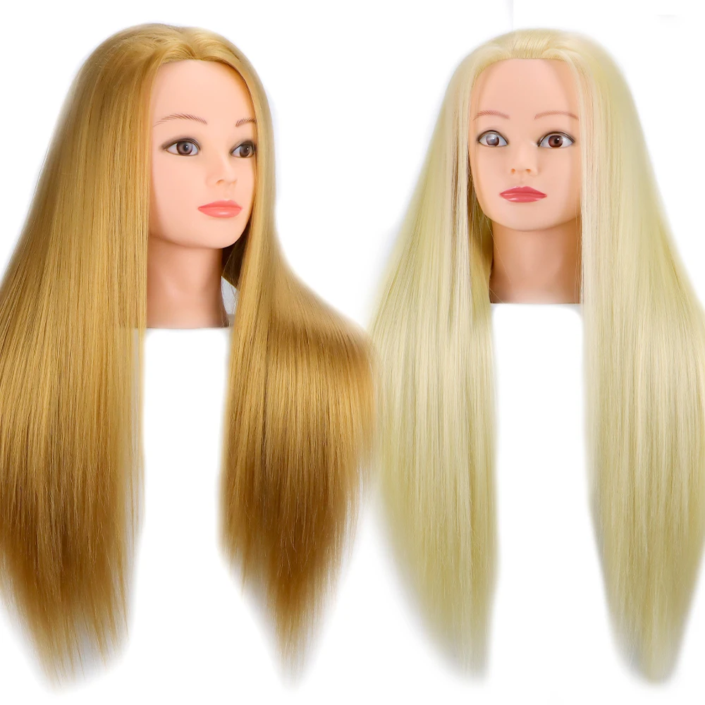 Mannequin Head 100% Synthetic Hair Hairdresser Training Head With Tripod Manikin Cosmetology Doll Head For Braiding Styling thumbnail 4