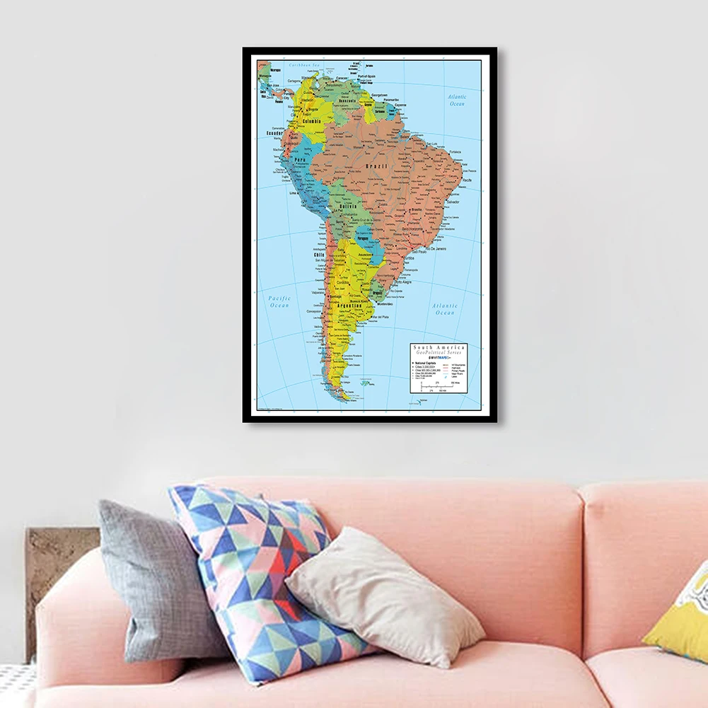 The South America Map Wall Art Poster Spray Canvas Painting Travel School Supplies Living Room Home Decor 42*59cm thumbnail 3
