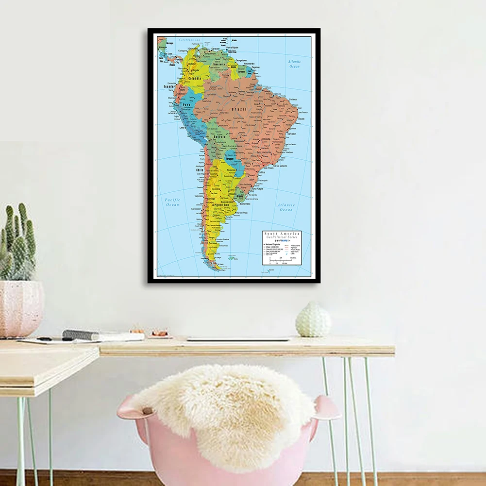 The South America Map Wall Art Poster Spray Canvas Painting Travel School Supplies Living Room Home Decor 42*59cm thumbnail 2