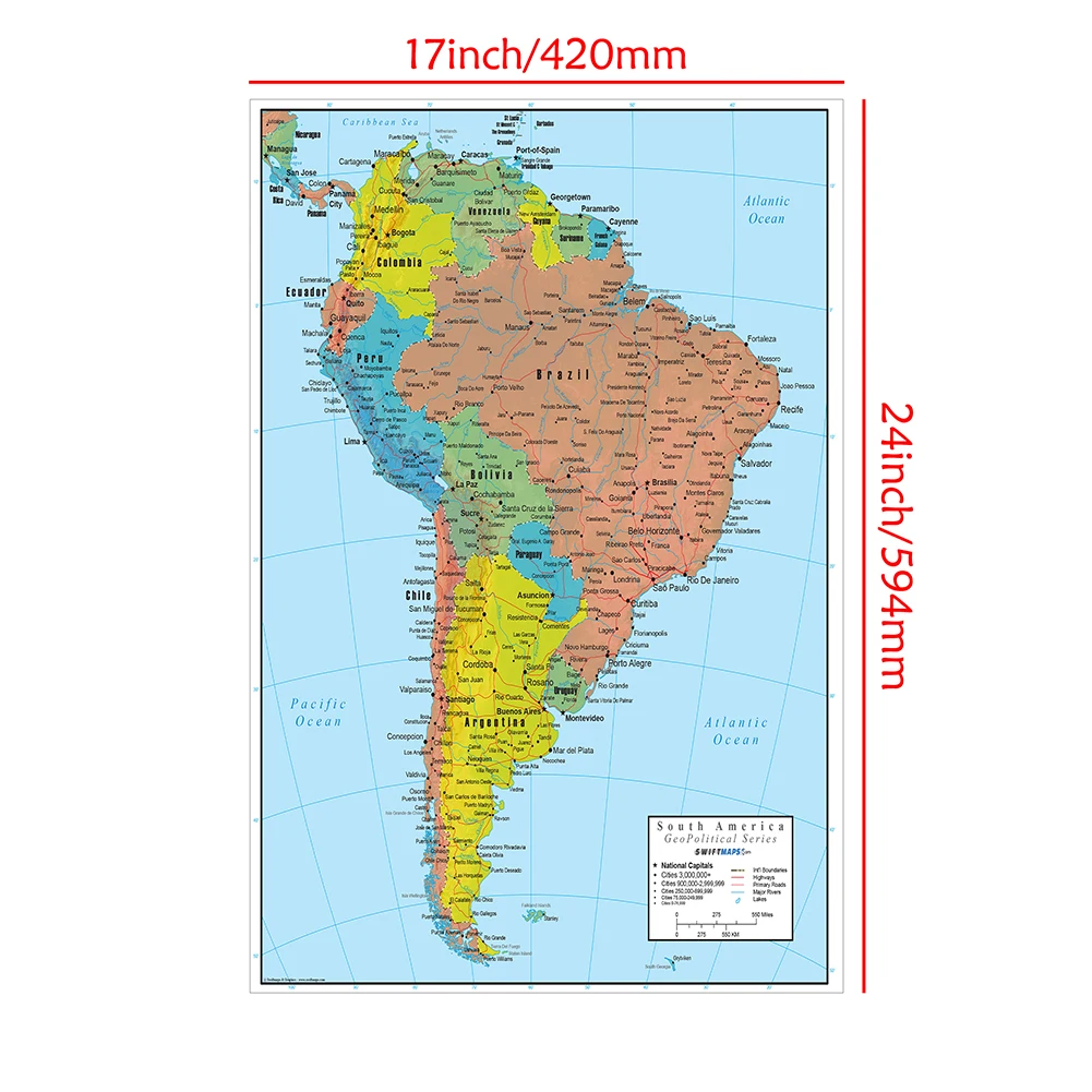 The South America Map Wall Art Poster Spray Canvas Painting Travel School Supplies Living Room Home Decor 42*59cm thumbnail 6