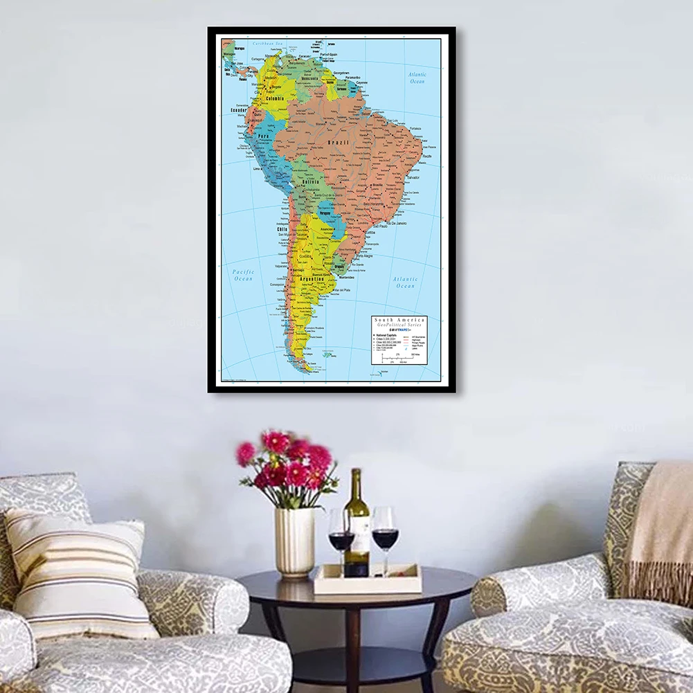 The South America Map Wall Art Poster Spray Canvas Painting Travel School Supplies Living Room Home Decor 42*59cm thumbnail 4
