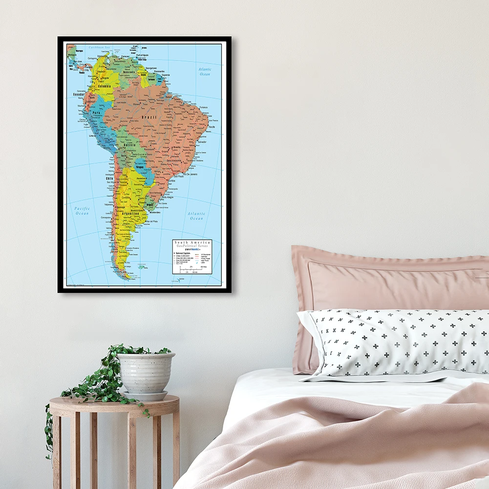 The South America Map Wall Art Poster Spray Canvas Painting Travel School Supplies Living Room Home Decor 42*59cm thumbnail 5