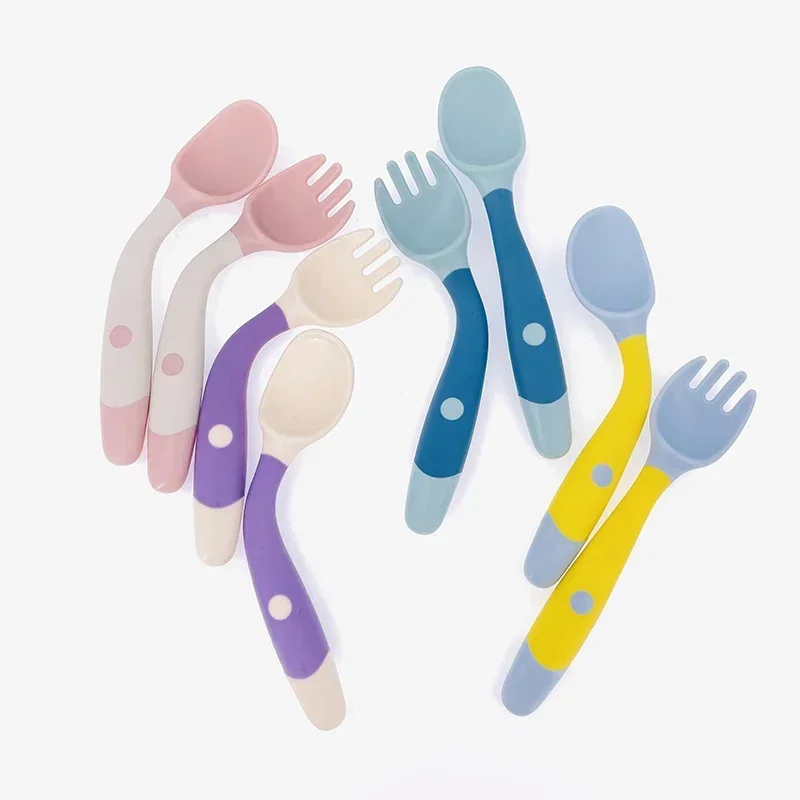 Baby Children Spoon Fork Set Soft Bendable Silicone Scoop Fork Kit Tableware Toddler Training Feeding Cutlery Utensils Tableware thumbnail 6