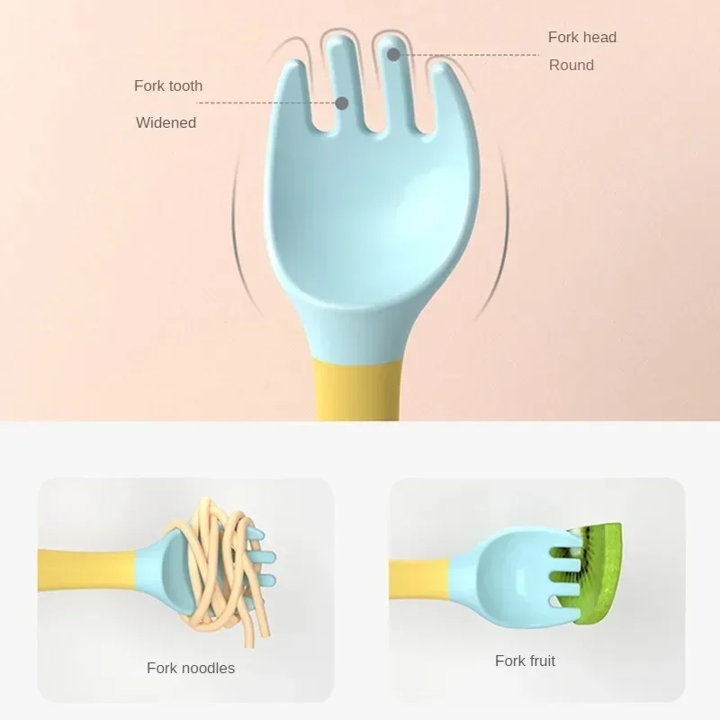 Baby Children Spoon Fork Set Soft Bendable Silicone Scoop Fork Kit Tableware Toddler Training Feeding Cutlery Utensils Tableware thumbnail 4