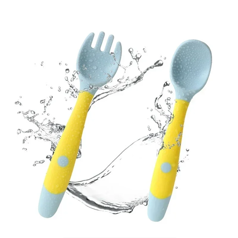 Baby Children Spoon Fork Set Soft Bendable Silicone Scoop Fork Kit Tableware Toddler Training Feeding Cutlery Utensils Tableware thumbnail 5