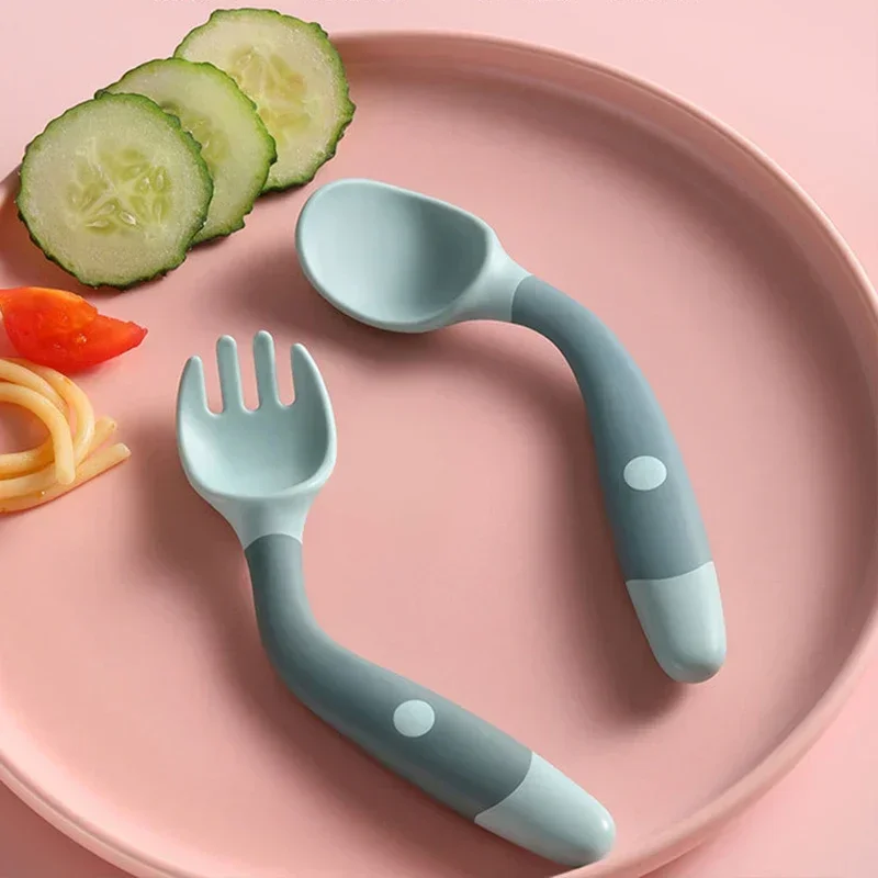 Baby Children Spoon Fork Set Soft Bendable Silicone Scoop Fork Kit Tableware Toddler Training Feeding Cutlery Utensils Tableware thumbnail 3