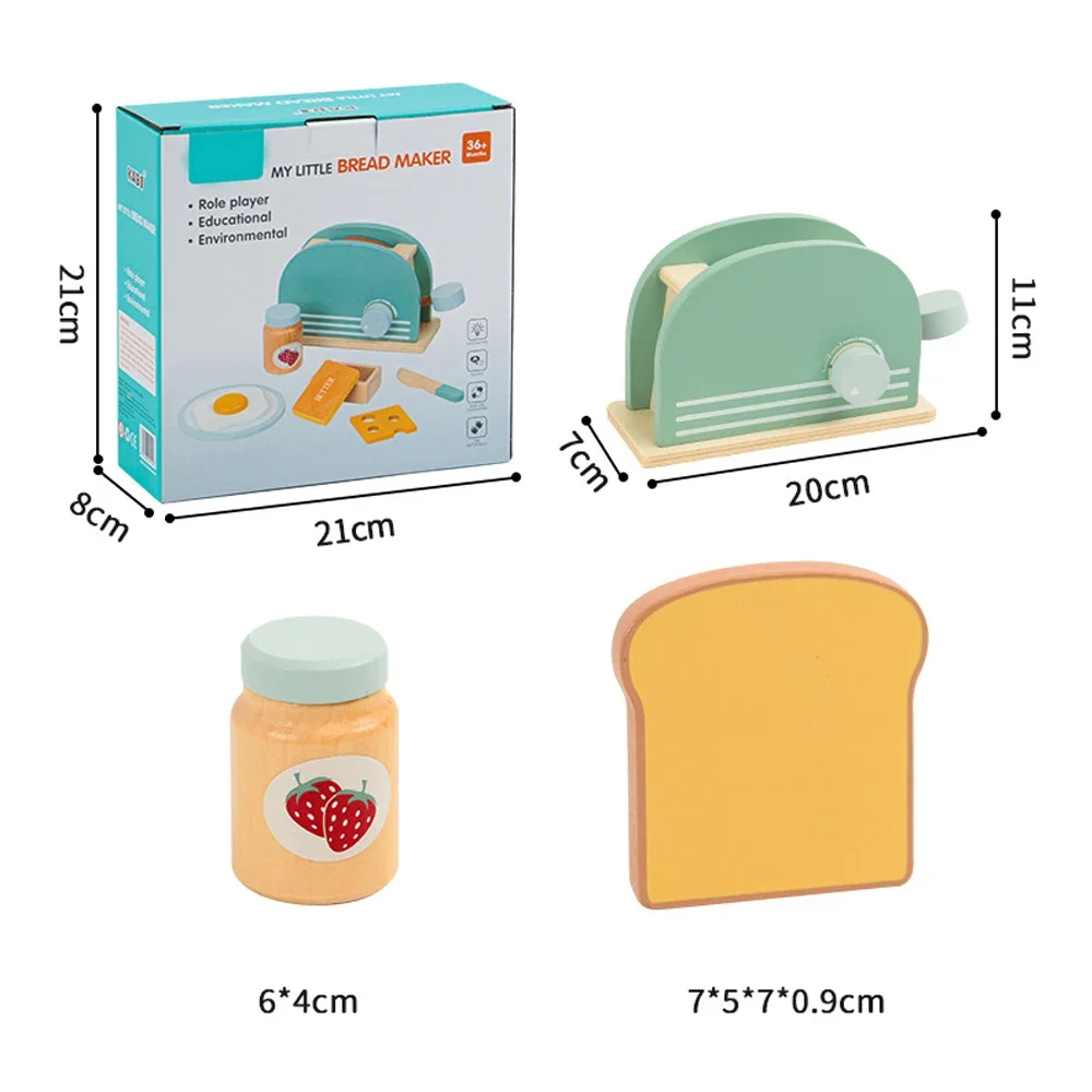 Wooden Toaster Toy Kids Bread Machine Kit Pretend Play Kitchen Toys Set Breakfast Educational Toys Gifts for Girls Boys thumbnail 6