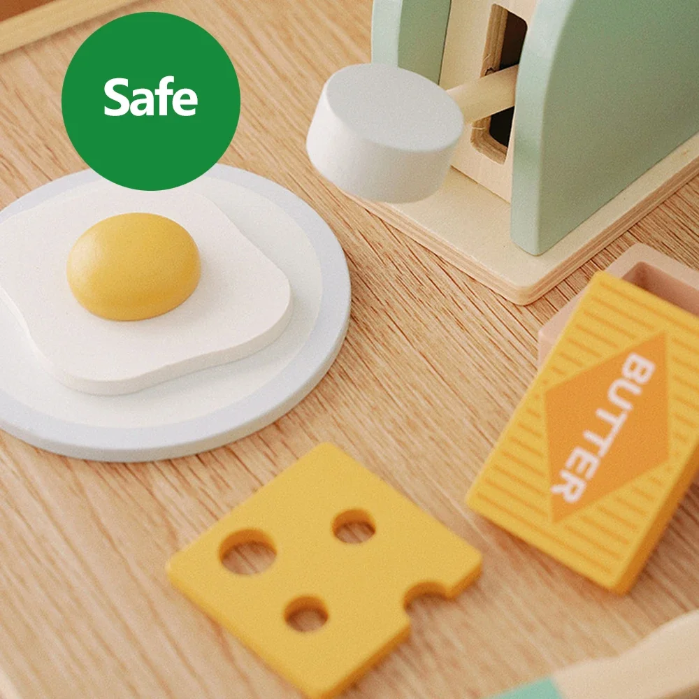 Wooden Toaster Toy Kids Bread Machine Kit Pretend Play Kitchen Toys Set Breakfast Educational Toys Gifts for Girls Boys thumbnail 4