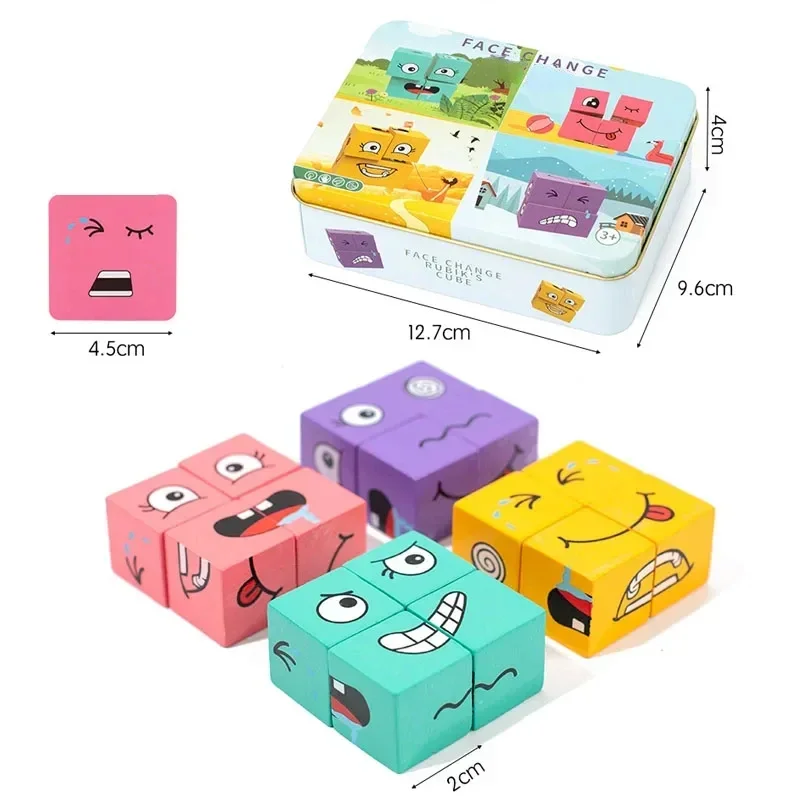 Cube Face Changing Building Blocks Board Game Wood Puzzle Montessori Expression Wooden Blocos for Children Battle Table Game thumbnail 4
