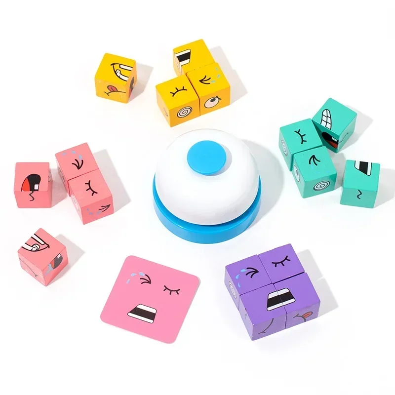 Cube Face Changing Building Blocks Board Game Wood Puzzle Montessori Expression Wooden Blocos for Children Battle Table Game thumbnail 5