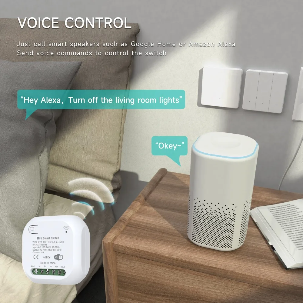 Wifi Tuya RF433 Smart Switch DIY Light Mini Switches Control Wireless Smart Relay Home Breaker With Alexa Google Home thumbnail 2