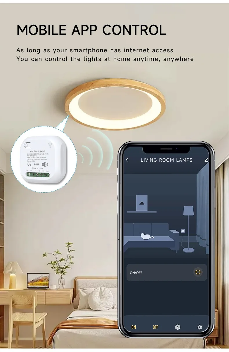 Wifi Tuya RF433 Smart Switch DIY Light Mini Switches Control Wireless Smart Relay Home Breaker With Alexa Google Home thumbnail 3
